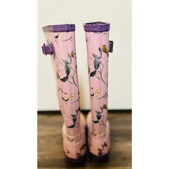 Hunter Wellington Floral Butterfly Rain Boots Purple Sz 7F Cottagecore Whimsical - Picture 6 of 8